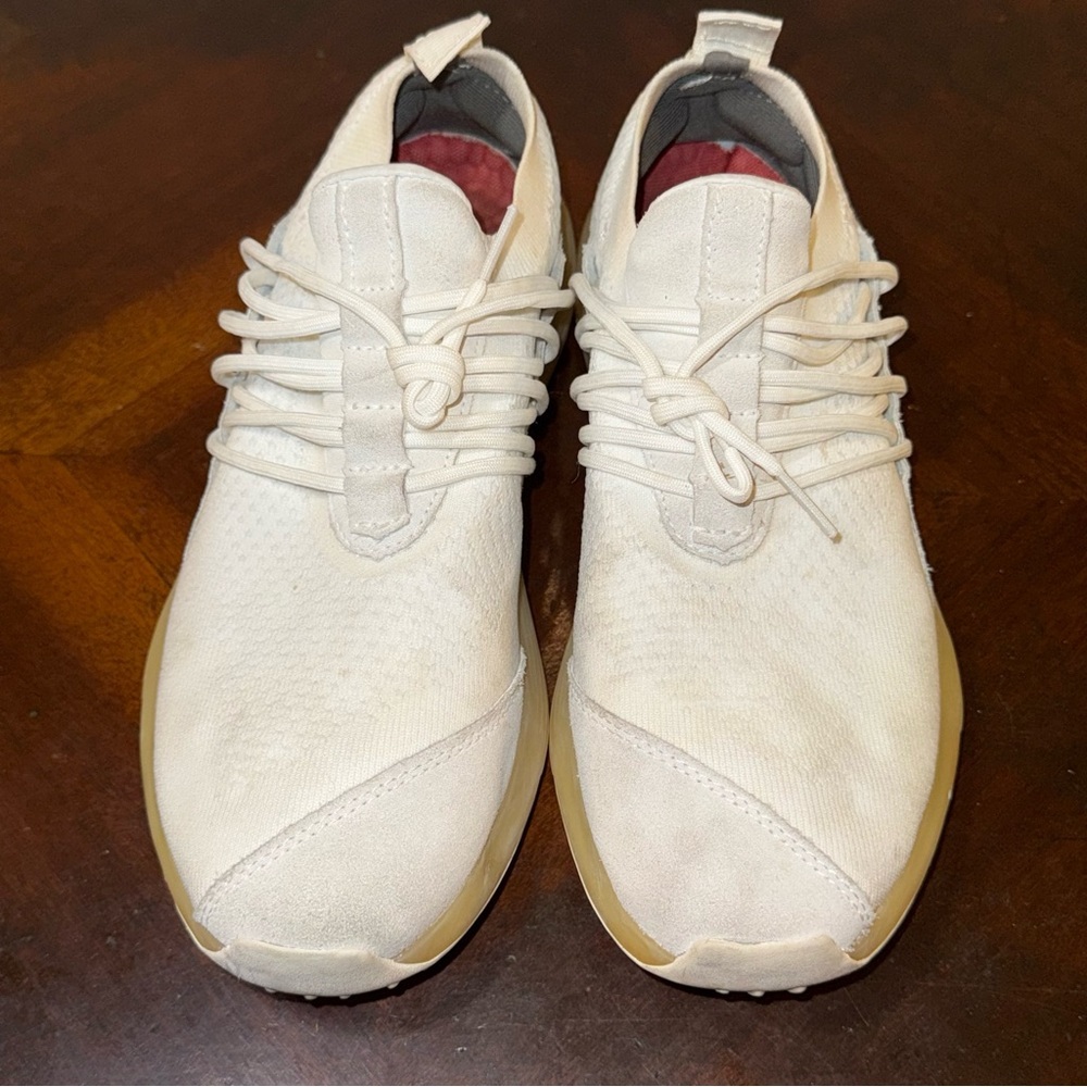 Lane Eight Mens 7 White Gray Athletic Sneakers with Breathable Knit Upper suede